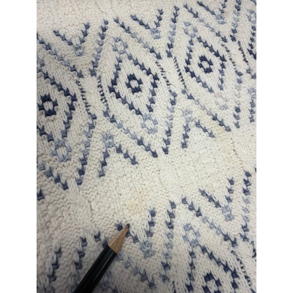 Vintage Jantzen Mens 3XL Tall Blue Cream Diamond Knit Sweater Made in USA 90s - Picture 11 of 13